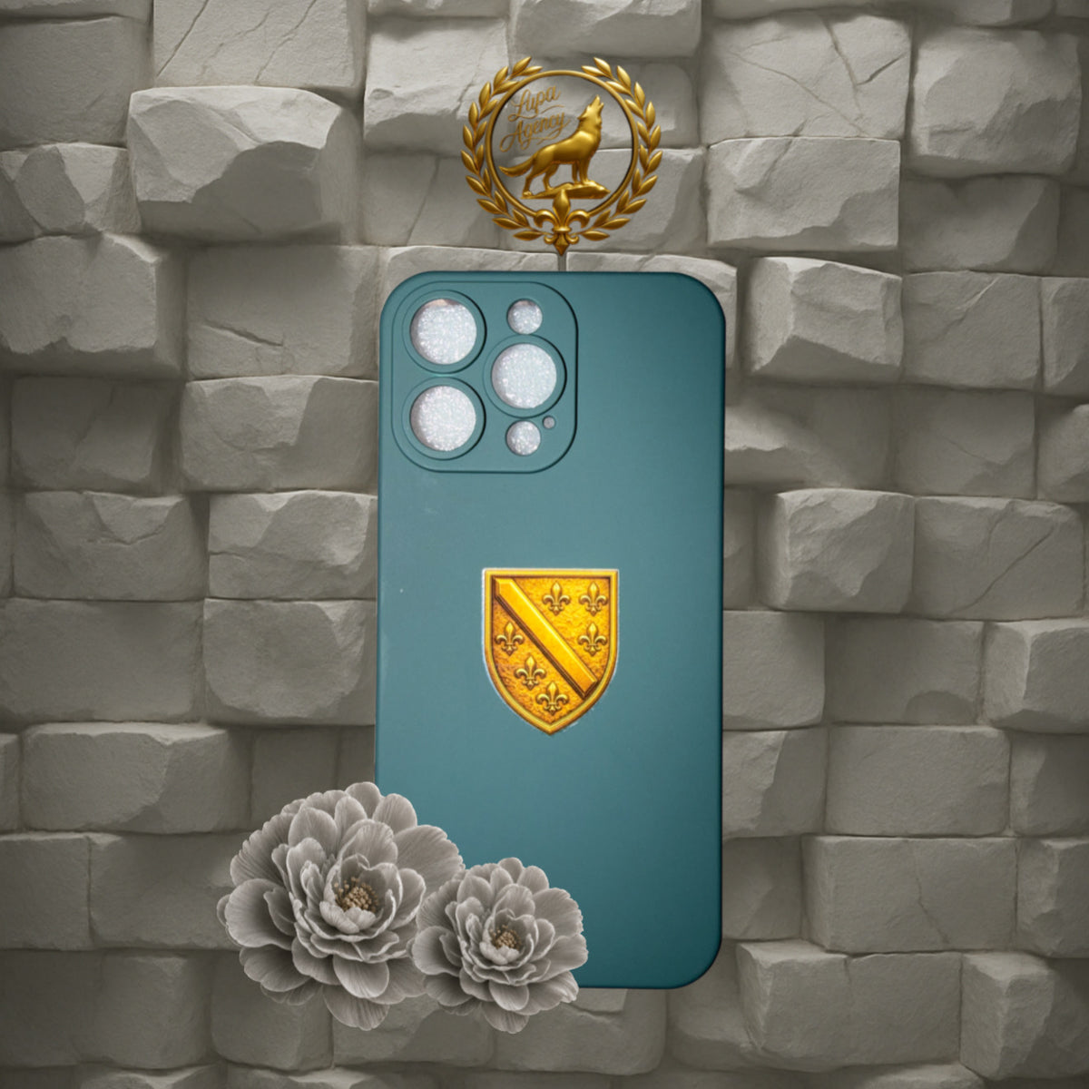 IPhone 15 Hülle mit BiH Wappen/Handyhülle mit Bosnien goldenem Wappen IPhone 15/Mobile phone case with golden Bosnia and Herzegovina Emblem - Golden Ljiljani - BiH