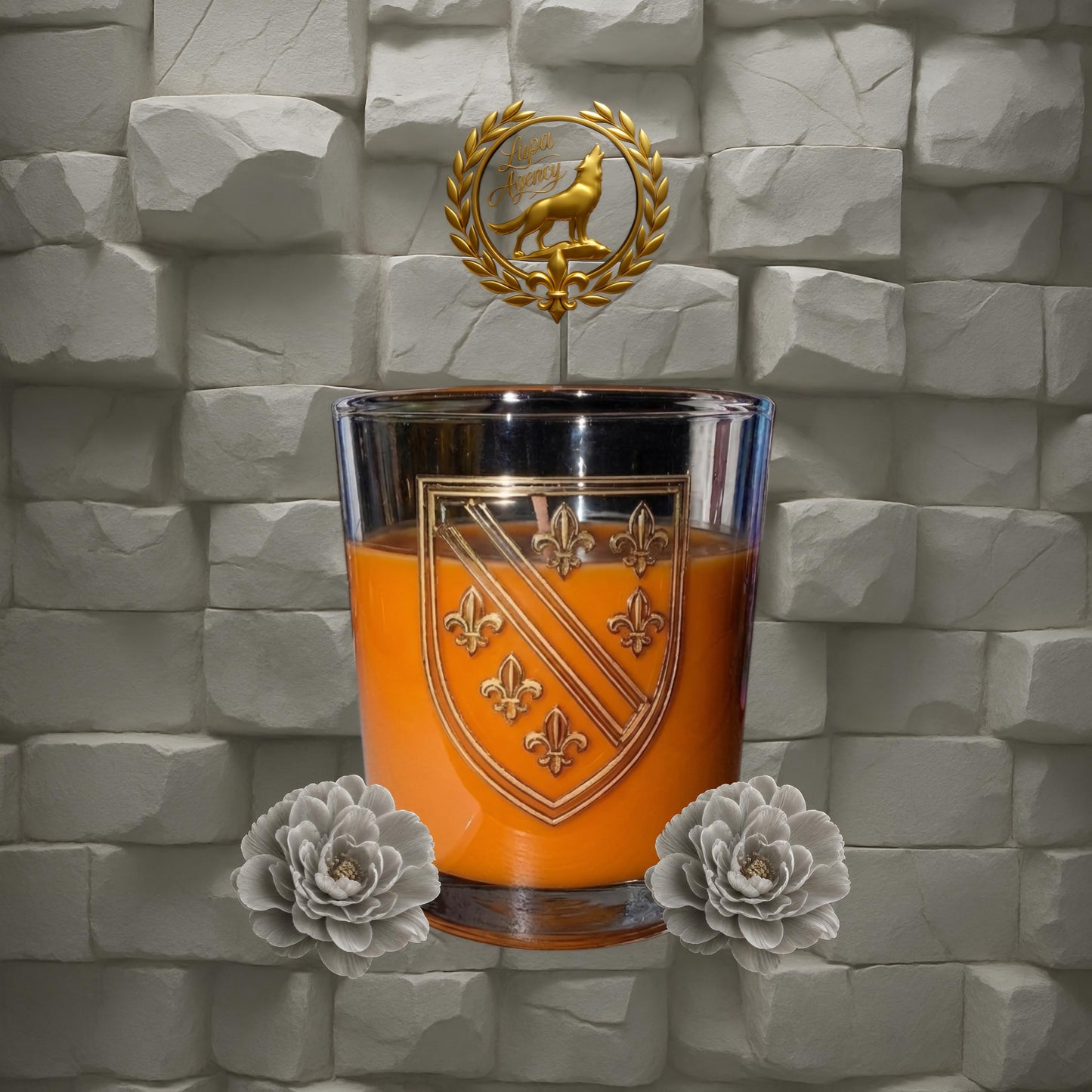 Duftkerze mit bosnischem Gold Wappen - Golden Ljiljani - Duftkerze mit historisch-bosnischen Gold Wappen - Candle with golden Bosnia and Herzegovina Emblem - Kerzen - Bosnien und Herzegowina - BiH