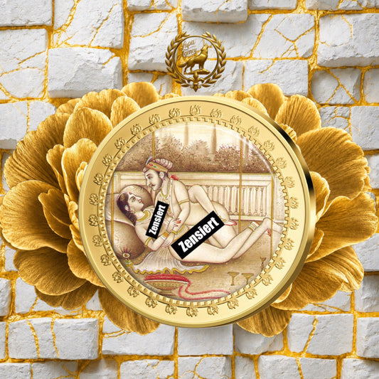 Kamasutra Farbapplikation Die pressende Stellung - Sammelmünze - Goldmünze - 24 Karat vergoldet - Numismatik