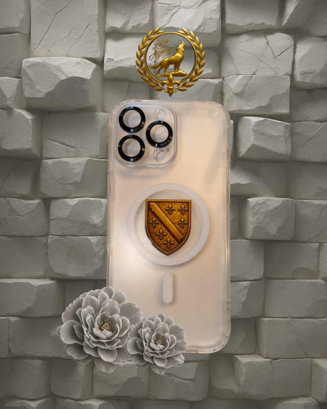 IPhone 16 pro Max Hülle mit BiH Wappen/Handyhülle mit goldenem Bosnien Wappen IPhone 16 pro Max/Mobile phone case with golden Bosnia and Herzegovina Emblem - Golden Ljiljani - BiH