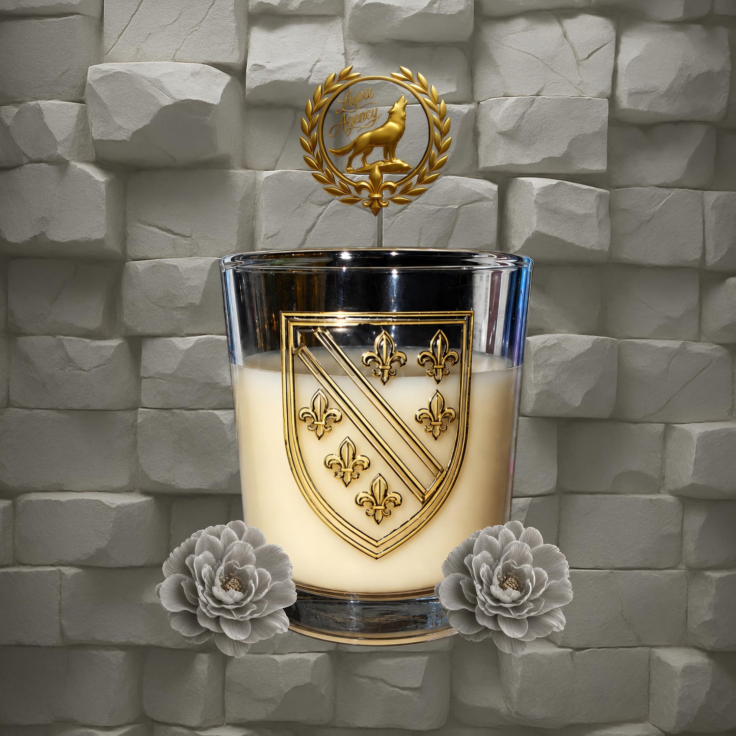 Duftkerze mit bosnischem Gold Wappen - Golden Ljiljani - Duftkerze mit historisch-bosnischen Gold Wappen - Candle with golden Bosnia and Herzegovina Emblem - Kerzen - Bosnien und Herzegowina - BiH