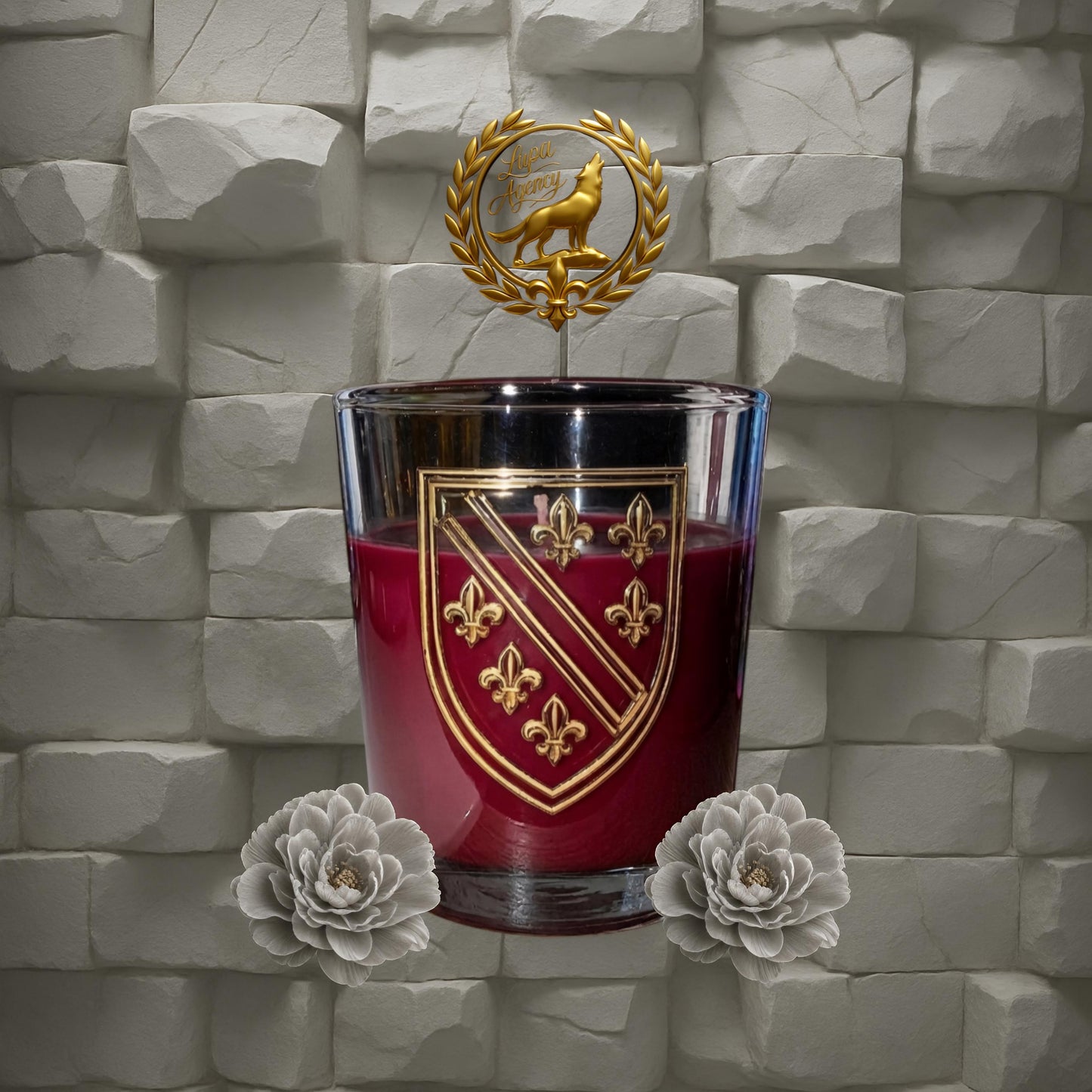 Duftkerze mit bosnischem Gold Wappen - Golden Ljiljani - Duftkerze mit historisch-bosnischen Gold Wappen - Candle with golden Bosnia and Herzegovina Emblem - Kerzen - Bosnien und Herzegowina - BiH